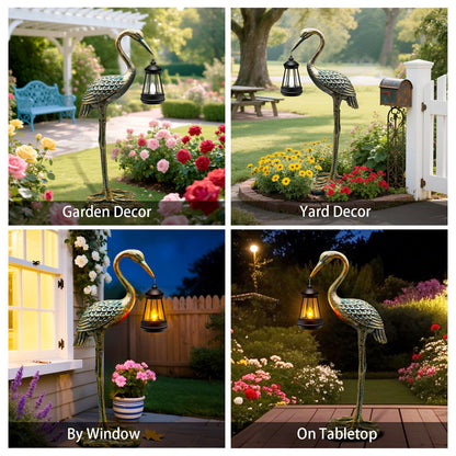 Solar Garden Statue Crane Figurine, Outdoor Hanging Solar Lanterns, 17.7 Inch Blue Heron Sculpture Statue for Patio Yard Porch, Garden Decor for Outside Birthday Gifts for Mom, Women Mother's Day