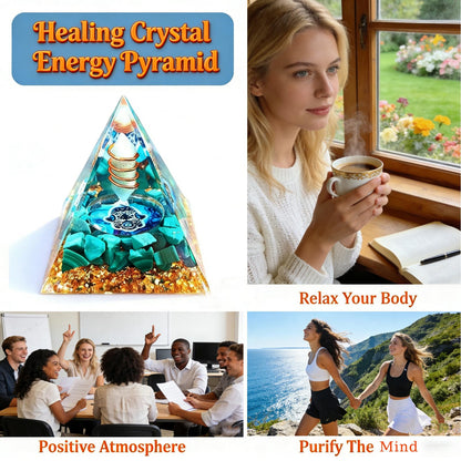 Crystal Column Orgonite Pyramid, Positive Energy Obsidian&Lapis Lazuli Orgone Crystal Healing Pyramid, for Reduce Stress, Balance Chakra,Meditation Attract Luck, Accumulate Wealth&Health (Green)