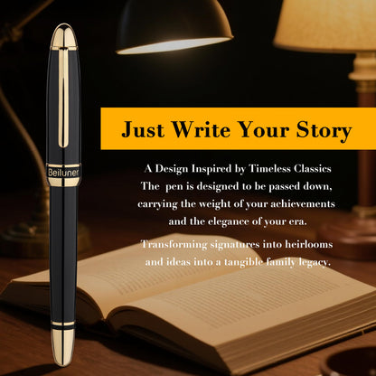 BEILUNER 315 Luxury Rollerball Pen, with 24K Gold Finish, Black Piano Lacquer, Luxury Grade Craftsmanship, Best Pen Gift Set for Men and Women, Professional, Executive, Office, Fancy, Nice Pens
