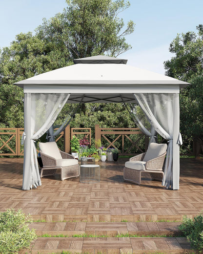 Garveelife 11x11 Pop Up Gazebo Tent with Mosquito Netting, Outdoor Canopy Shelter Easy Setup, Water & UV Resistant - Grey