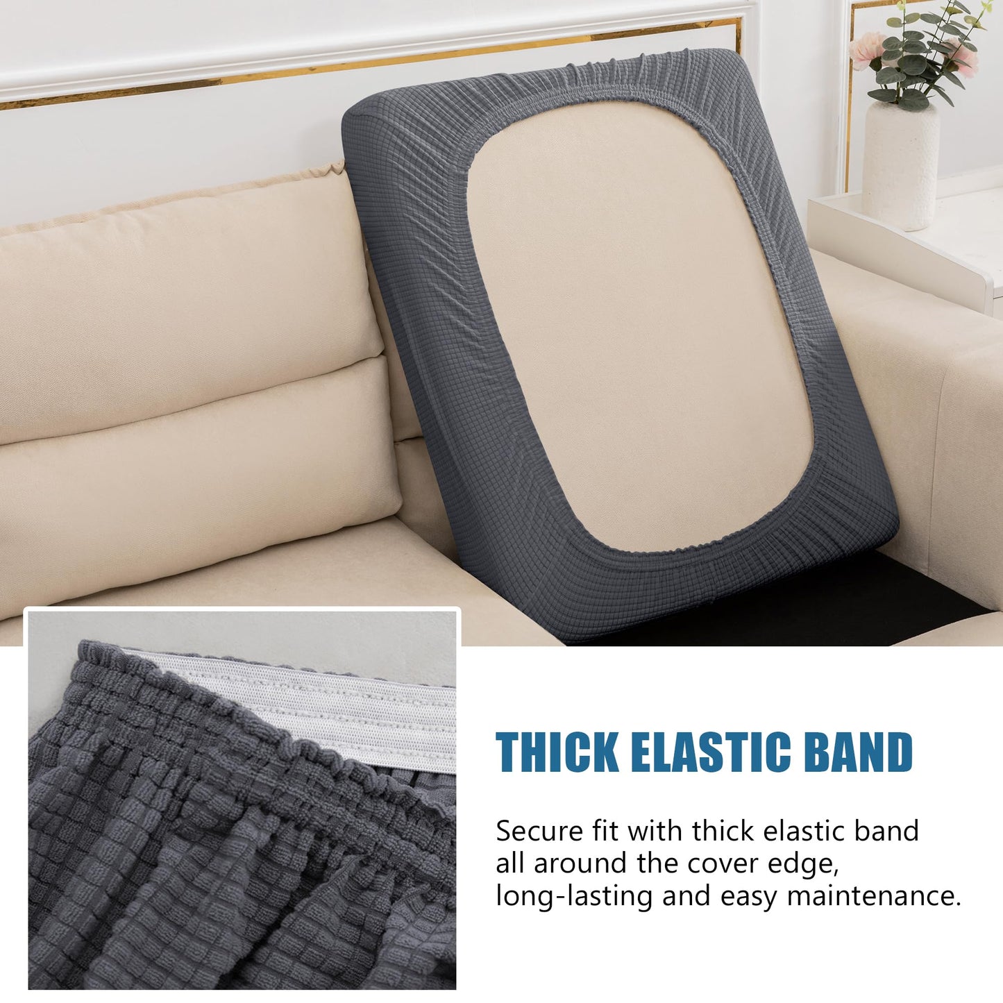 NC HOME Water-Repellent Sofa Cushion Covers Jacquard High Stretch Fabric Furniture Protector for Living Room, Washable Sofa Seat Slipcover, 1 Seater Settee (Chair Cushion, Gray)