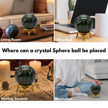 Amazing Gemstone Kambaba Jasper Crystal Ball with Stand - 2 Inches Crystal Sphere Meditation Balls for Witchcraft and Decorative Balls