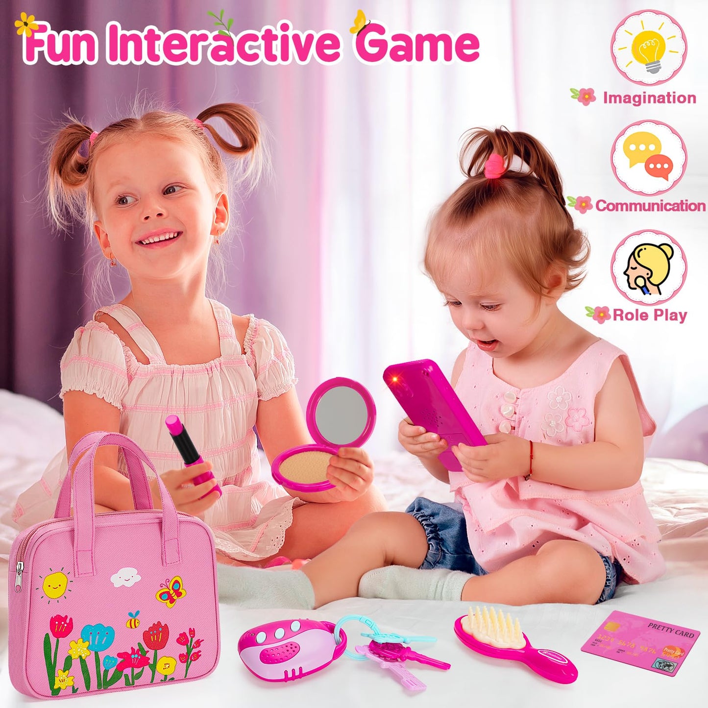 Officygnet Play Purse Toy for Girls 3+ Years Old, Toddler Purse Girl Toys with Pretend Makeup Kit, Pretend Princess Play Toy for Little Girl, Birthday for Toddler Girls Age 3+