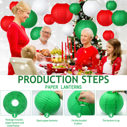 KAXIXI Christmas Party Decorations, Red White Green Hanging Paper for Xmas Party New Year's Eve Christmas Theme Birthday Italian Party Decor Yard Garden，15pcs