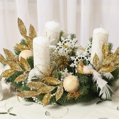 20 Pieces Gold Glittered Artificial Leaf Spray Picks 12" Tall for Christmas Winter Wedding Wreath Tree Swag Floral Arrangment Vase Bouquets Table Centerpieces Decoration