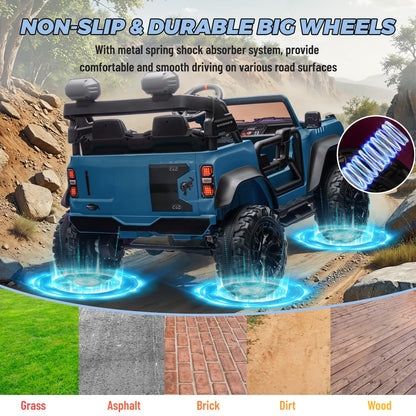ENYOPRO 2 Seater Ride On Car for Kids, 24V Licensed Ford Bronco Raptor Electric Power Ride On Truck Toy with Remote Control, 4 Wheels Shock Absorption, Soft Start, Bluetooth, Radio, 3 Speed - Blue