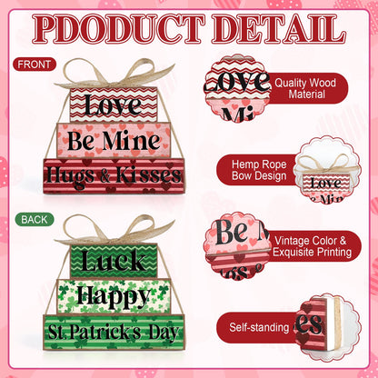Valentine's Day Decoration Reversible Valentine St. Patrick's Day Table Decoration Wooden Table Centerpieces Rustic Valentine Tabletop Sign Bundle Double Side Irish Tiered Tray Decor for Home Office Decor