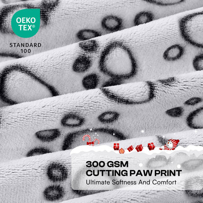 Luciphia Premium Soft Dog Blanket for Small Medium Large Dogs Washable 300GSM Fluffy Warm Fleece Puppy Cat Paw Print Pet Flannel Grey Paw M(30"x20")