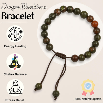 Amazing Gemstone Dragon Bloodstone Bracelet, Gifts For Men & Women - Protection Healing Crystal Bracelet - 8mm Gemstone Beaded Adjustable Bracelet, Pulseras Para Hombres Mujer Stocking Stuffers