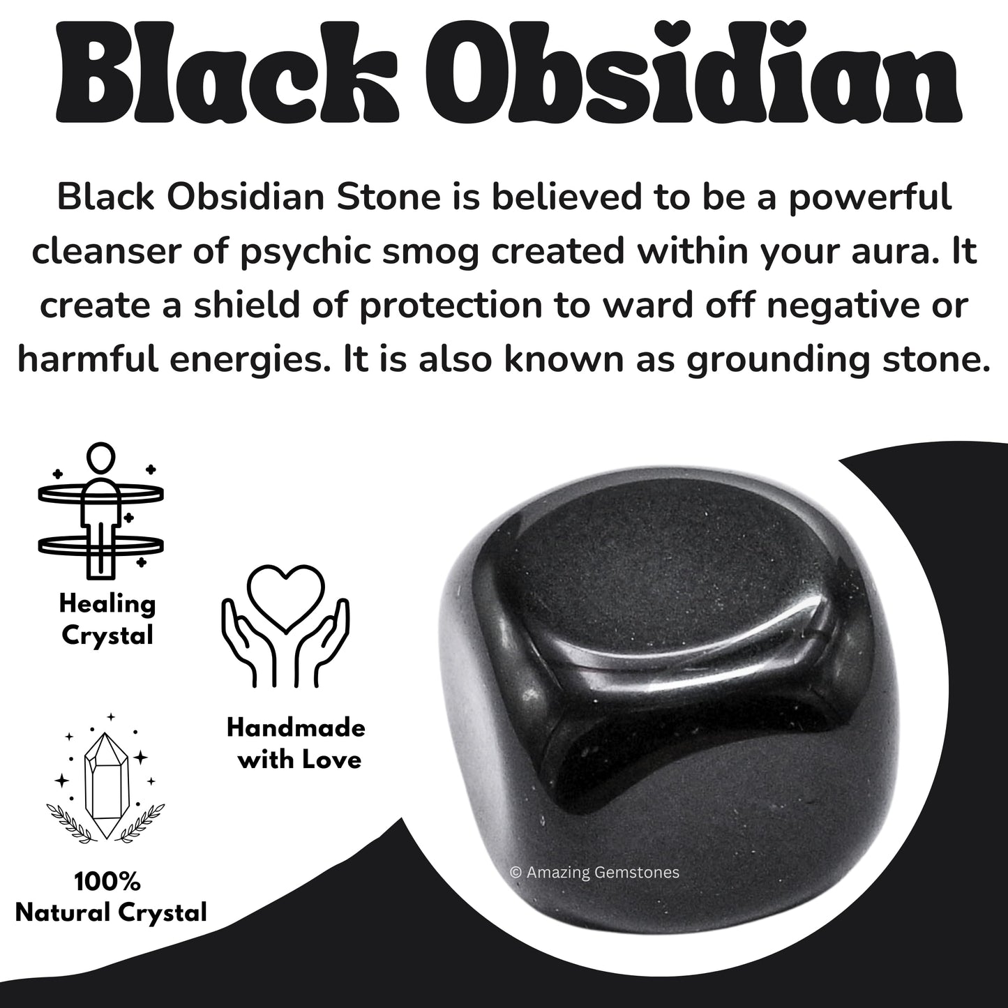 Amazing Gemstone Black Obsidian Crystal Tumbled Stones Polished Rocks - Natural Gem Stones for Healing - DIY Crystals for Protection (1 Piece)