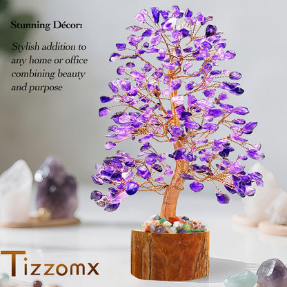 Tizzomx Amethyst Crystal Healing Chakra Tree of Life, Sister Women Mom Birthday Gifts Positive Energy & Good Luck, Bonsai Gem Stone Feng Shui Money Tree House Home Office Room Desk Spiritual Decor