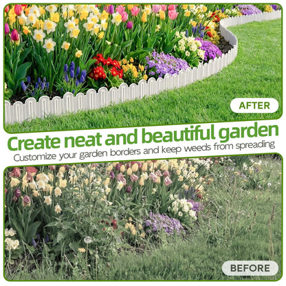 Vashly 20ft Landscape Edging No-Dig, 5.9 Inch Tall Garden Border, Flexible with 20 Stakes, 20 Pack for Flower Beds Lawn Yard Pathway(20, White)