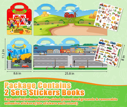 2 Sets Reusable Sticker Books for Toddler 1-3, Activity Books for Toddlers 2-4, Arts Crafts Jelly Stickers Travel Toys for Kids 3-5, Holiday and Birthday Gifts Easter Basket Stuffers for Boys Girls