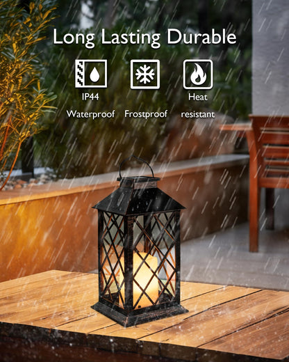 Homemory Solar Lanterns Outdoor Waterproof Hanging with Flickering Flameless Candles, 2 Pack 13'' Garden Outdoor Lantern Decorative for Patio Front Porch Backyard Balcony Cabin Outside(Antique Copper)
