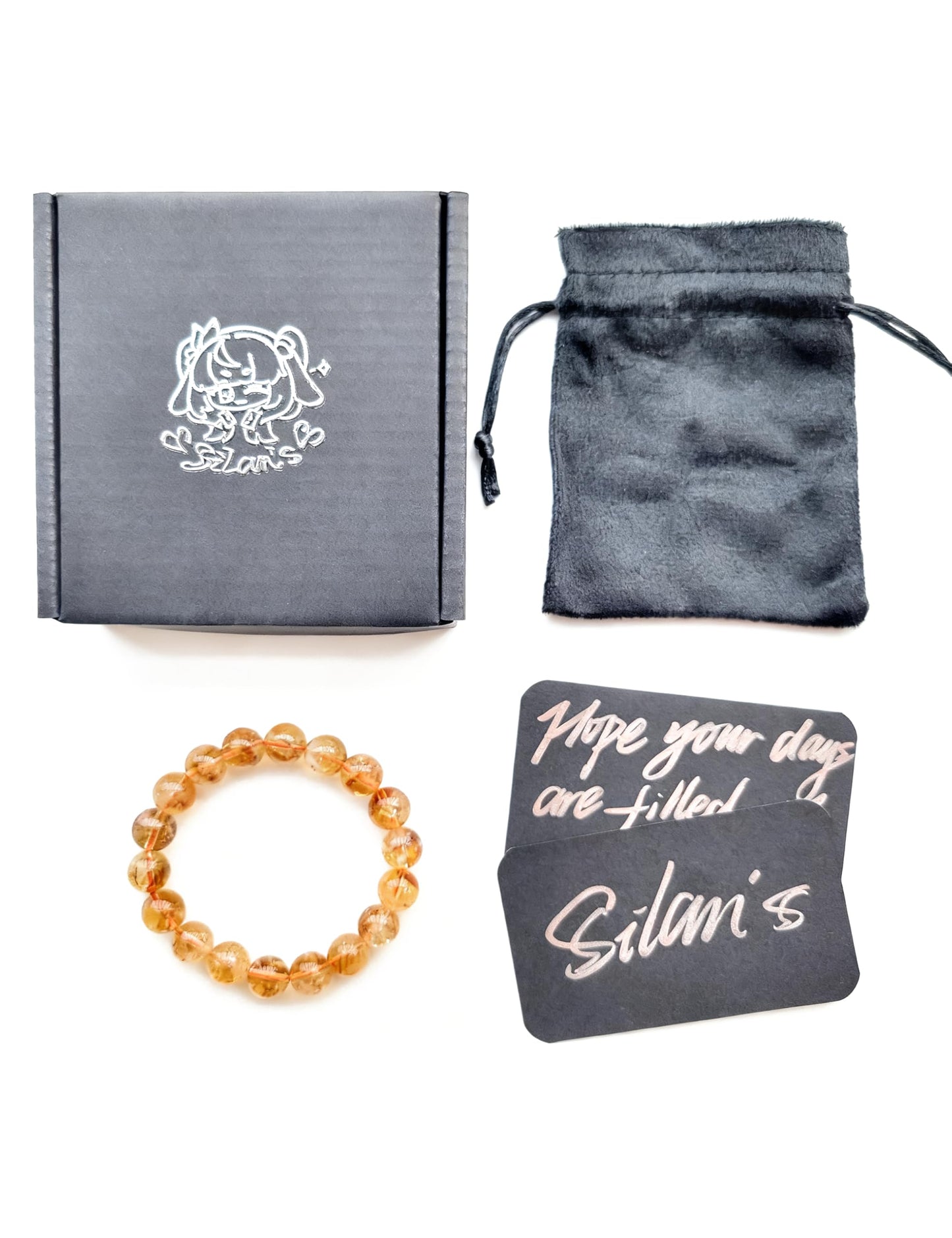 Silan's Yellow Phantom Quartz Bracelet for Women, Natural Crystal Stretch Elastic Adjustable Bracelet with Lucky Card, Gift for Her (11-12mm)