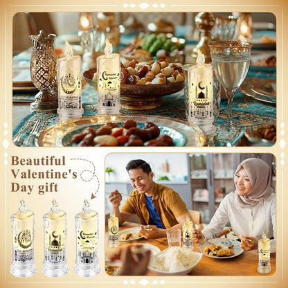 VIHOSE 3 Pcs Ramadan Decorations for Home Eid Mubarak Flameless Candles LED Battery Operated Candles Muslim Moon Decorative Lights for Home Muslim Ramadan Decorations