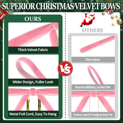 Lavwix 40Pcs Velvet Ribbon Bows, 5x7 Inch Pre-Tied Bows Christmas Ornaments for Xmas Tree, Garland, Wreath, Gift and Holiday Home Décor (5 x 7 Inch, Width of 3/8",Pink)