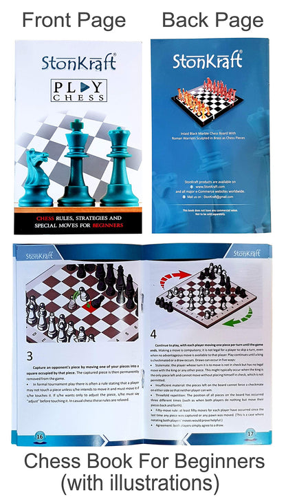 StonKraft 12" x 12" Inch Wooden Foldable Chess Board Game Set with Wooden Chess Pieces + Colored Chess Book