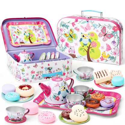 KONYXALU Updated Princess Tea Party Set for Little Girls & Boys - Toddler Tea Set with Dessert & Carrying Case- Immersive Tea Culture Discovery Set -Learn & Play Kids Tea Sets - Ultimate Gift Choice