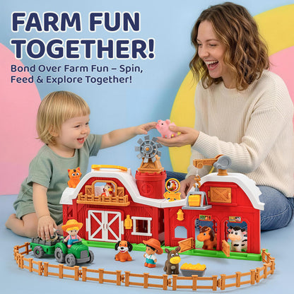 Toddler Farm Toys for 2 3 Year Old-All-in-One Barn Toy Set with Farm Animal Figures for Toddlers,Tractor&Fence,Educational Montessori-style Play Sets with Light&Sounds,Pretend Play Gift for Boys Girls