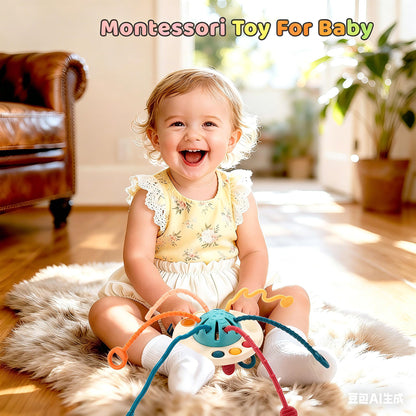 Fyxttalor Montessori Baby Toys for 12M+, UFO Sensory Play Set for Toddlers, Pull String Pull String Toy in Stollers Developmental Toys for Fine Motor Skills Gift for Boys& Girls