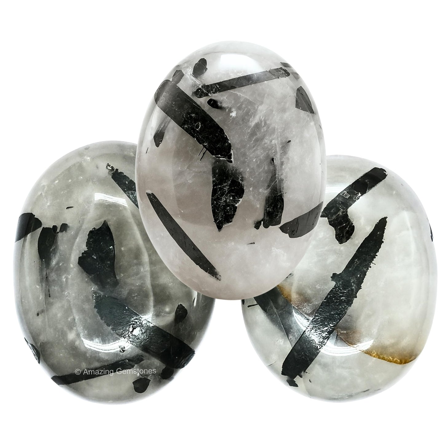 Amazing Gemstone Black Rutilated Quartz Crystals and Healing Stones - Large Palm Stone Crystals Piedra - Crystal for Good Luck, Positive Energy, Meditation - Unique Stocking Stuffers Gifts for Women