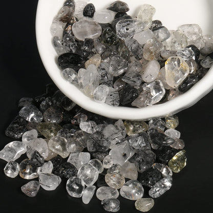 30in Black Rutilated Quartz Natural Chip Stone Beads 5-8mm About 230pcs, Irregular Drilled Transparent Black Bead for Bracelets Jewelry Making Supplies for Adults, DIY Crafts.