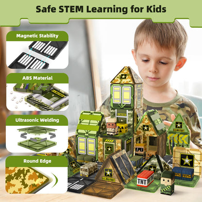 GobiDex 100PCS Magnetic Building Blocks Army Toys, STEM Military Magnetic Tiles with Army Men, Magnet Construction Toys for Toddler Kids Ages 3-5 5-7 4-8, Birthday Gifts for 3+ Year Old Boys Girls