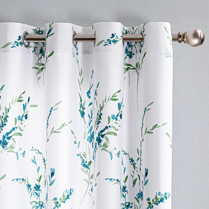 MYSKY HOME 54 inch Floral Curtains, Light Filtering, Thermal Insulated for Bedroom Bay Window, Printed Soft Drapes, Leaf Grommet Darkening, Set of 2 Panels, Sage