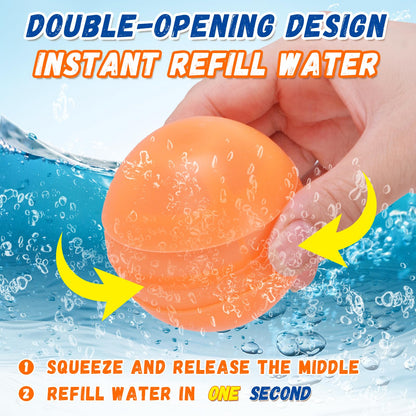 Reusable Water Balloons, 12 Pcs Self-Sealing Quick Fill Silicone Water Bombs, One-Hand Easy Fill Refillable Summer Pool Toys Easter Gifts for Kids & Adults, Splash Balls for Water Game