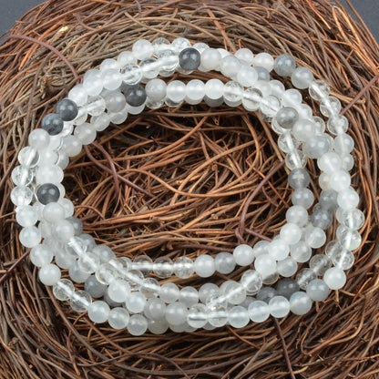 MASSIVE BEADS White Jade Clear Crystal Cloud Quartz - Evil Resisting Handmade Handmade Yoga Stretch Elastic Bracelet Natural Stone Crystal Healing Power Energy Gifts for Unisex Adult 4mm