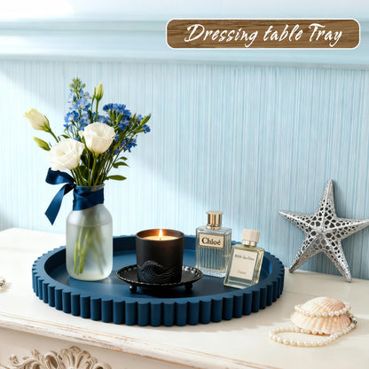 Handmade 12in Decorative Tray for Coffee Table Tray Decor, Blue Wooden Decorative Round Tray for Kitchen, Living Room, Home Decor