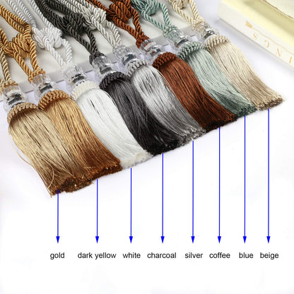 Fenghuangwu Tassel Curtain Tiebacks Handmade Curtain Tie Backs, Elegant Crystal Curtain Holdbacks for Home Office Decor (White, 2P)