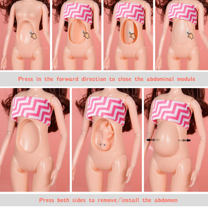 dollbie 3-Pack 11.5 inch Pregnant Dolls - Fashion Dolls with Interchangeable Pregnant and Normal Bellies - Includes 3 Dolls, 3 Dresses, 3 Babies