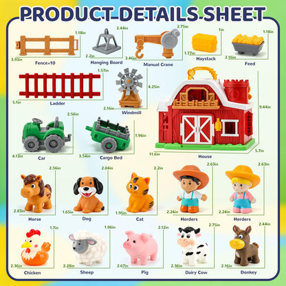 Toddler Farm Toys for 2 3 Year Old-All-in-One Barn Toy Set with Farm Animal Figures for Toddlers,Tractor&Fence,Educational Montessori-style Play Sets with Light&Sounds,Pretend Play Gift for Boys Girls