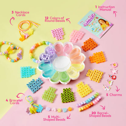 JOVA Klever Kits Jewelry Making Kit, Bracelet Making Kit with Bead, Kids Jewelry Bracelet Kit, DIY Kit with 350+ Colorful Beads, Flower-Shaped Storage Case, Crafts Gifts for Girls Ages 3+