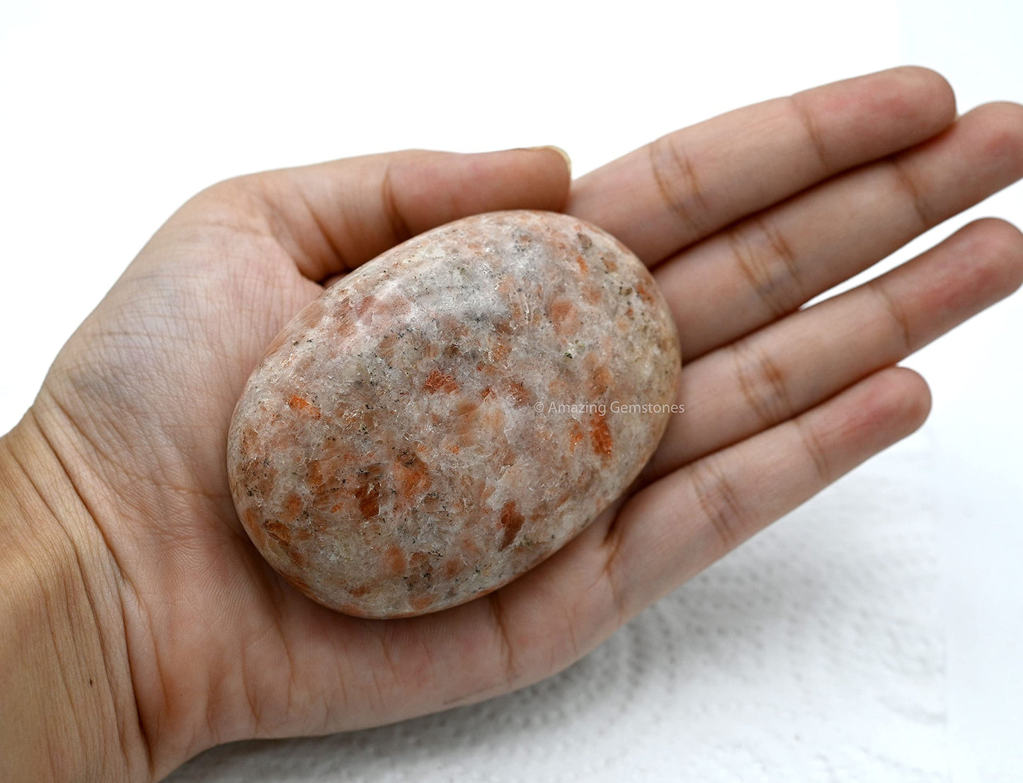 Amazing Gemstone Sunstone Crystals and Healing Stones - Extra Large Palm Stone Crystals Piedra - Crystal for Good Luck, Balanced Positive Energy, Meditation - Unique Stocking Stuffers, Gifts for Women