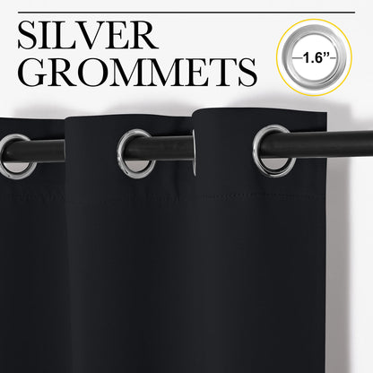 NICETOWN Pitch Black Solid Thermal Insulated Grommet Blackout Curtains/Drapes for Bedroom Window (2 Panels, 42 inches Wide by 63 inches Long, Black)