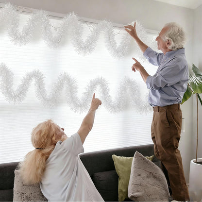 Yocknoce White Tinsel Garland, 33 Ft Winter Wonderland, Wedding, Christmas, Baby Shower, Elegant Party Backdrop, Festive Indoor Outdoor Decorations