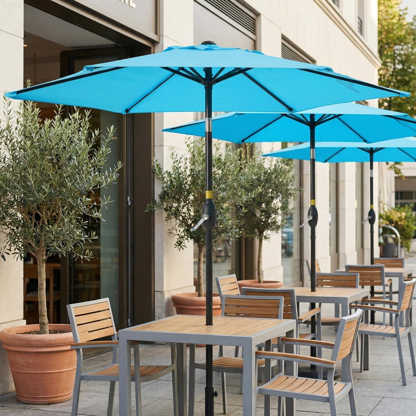 Wisteria Lane Outdoor Patio Umbrella, Market Umbrella, Large Outdoor Umbrella, Metal Pole Umbrella with Push Button Tilt and Crank, Polyester Canopy, Light Blue