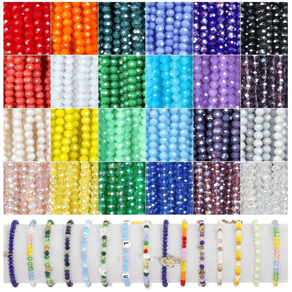 Xilitata 1800Pcs 4mm Glass Beads for Bracelets Jewelry Making, Faceted Bead Friendship Bracelet Kit, Rainbow Beads DIY Craft with Charms