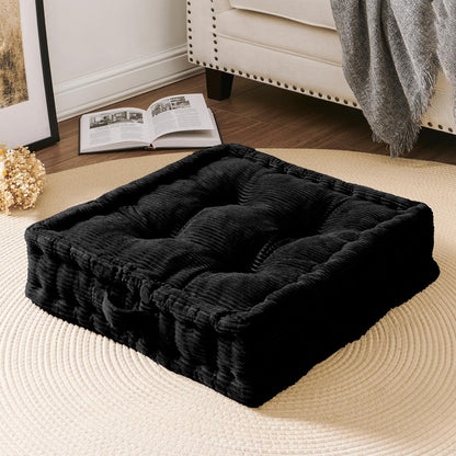 Wellsin Square Floor Pillows for Adults Kids - Meditation Floor Pillow Seating Cushion - Tufted Floor Cushion with Shredded Foam & Velvet Cover, 2 Pack, 20x20 Inch, Black