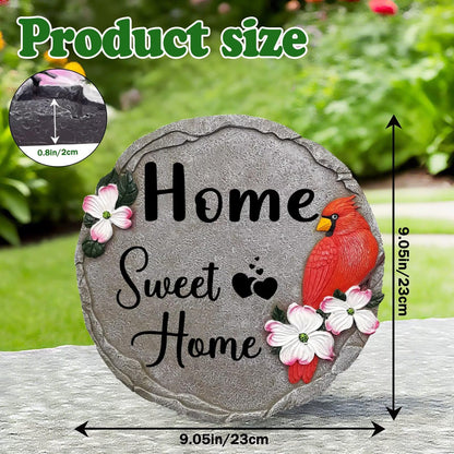 Sweet Home-Resin Stepping Stone,Outdoor Garden Pathway Decoration,Round Red Hummingbird Decorative Stone for Garden,Walkway Sculpture Yard Art for Patio,Home Decor