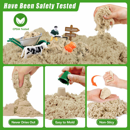 Aliex Farm Sensory Bin, Farm Sensory Kits Toy with 2.2lbs Play Sand, 31pcs Animals Trucks Creativity Magic Sand Box with Lid, Christmas Birthday Gift for Boys Kids Toddlers Ages 3 4 5 6 7 8