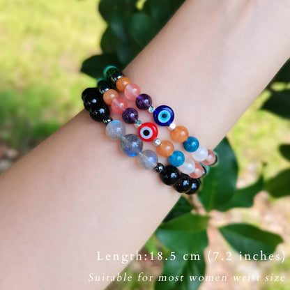 DLYFNVEV Evil Eye Bracelet Protection Healing Crystal Beaded Colorful Bead Rainbow Good Luck Natural Stone Boho Bohemian Jewelry Gifts