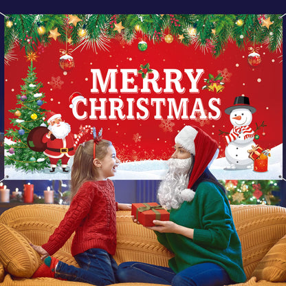 Merry Christmas Backdrop for Photography Banner Large Snow Wonderland Backdrop Winter Snowman Scene Xmas Santa Tree Background for Outdoor Indoor Christmas Decorations Party Gifts, 72.8 x 43.3 Inch
