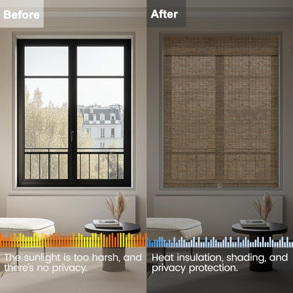 BERISSA Roman Shades for Windows Light Filtering, Natural Jute Woven Roman Blinds Customized Roman Window Shades,Room Darkening Privacy Protection,Light Filtering Ramie Beige,68" W x 72" H