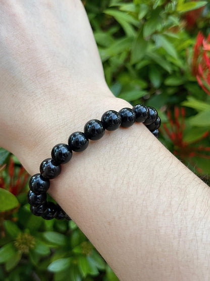 GAF TREASURES Black Obsidian Crystal Bead Bracelet 8mm, Genuine Black Obsidian Stretch Gemstone Bracelet, Healing Crystal Bracelet, Gift for Men & Women (1)