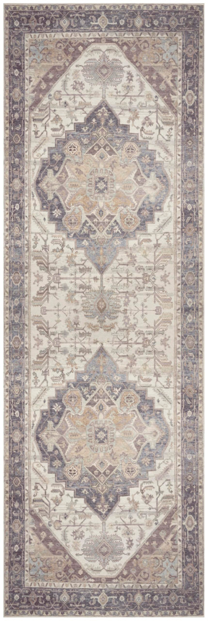 Nourison Home Vintage Washables Ivory Purple 2' x 6' Area Rug - Easy Clean, Non Shedding, Bed Room, Living Room, Dining Room, Kitchen (6' Runner)