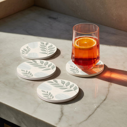 VEYRO Ceramic Coasters Set of 4 – Absorbent Stone Drink Coasters with Holder, Non-Slip Cork Backing, Modern Marble Look Coasters for Coffee Table, Desk & Home Decor